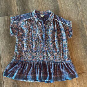 SUNDANCE women's paisley/floral cotton tiered Boho top size Large